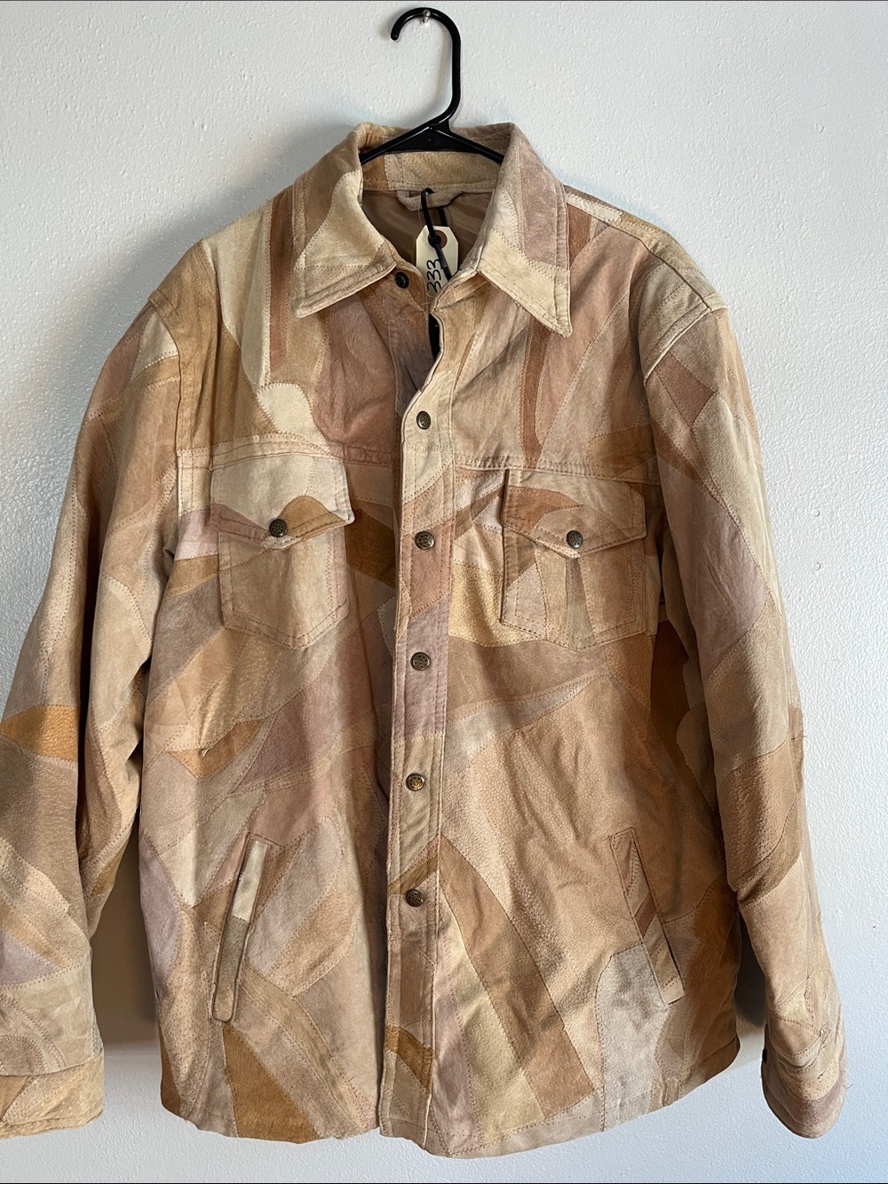 Vintage Beige Patchwork Suede Jacket